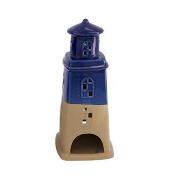 Tealight holder lighthouse ceramic 13x12.7x29.8cm Blue