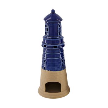Tealight holder lighthouse ceramic 15x15x37cm Blue