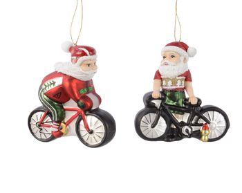 Hanger Kerstman op fiets 2 assortie 5,2x10,4x12,4cm