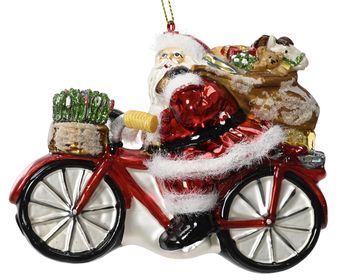 Anhänger Weihnachtsmann auf Motorrad Glas 6x14x10,5cm