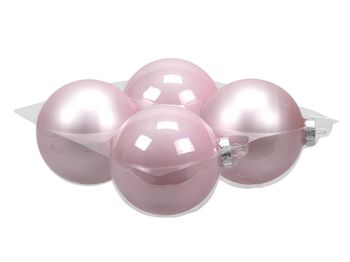 cb. 4 glassballs/cap powder pink 100 mm
