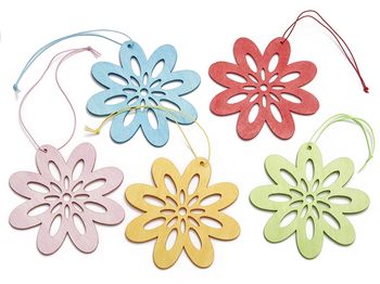 Hanger bloem 'Zahra' hout 5 assorti 10cm - per 4 stuks