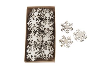 Houten sneeuwvlok 5x5cm 20 stuks in doos Natural