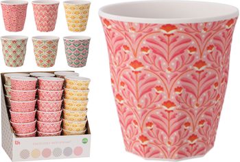 BEKER MELAMINE MET PRINT 290ML/9.8OZ MAT D8,7 H9CM 6 ASSORTIE