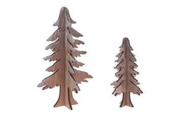 Wooden tree 3D 8-12x4-5.5cm 6pc - Brown