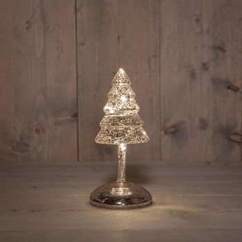 KERSTBOOM OP STAM GLAS LED OP BATTERIJ MET TIMER H20.5CM ZILVER