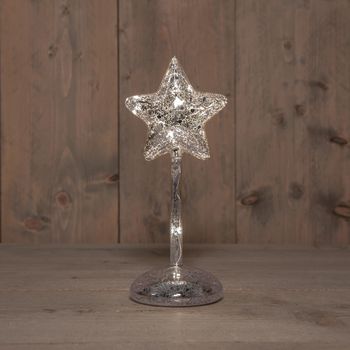 STER OP STAM GLAS LED OP BATTERIJ MET TIMER H23.5CM ZILVER