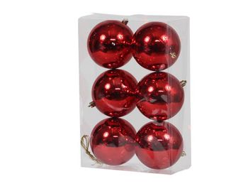 cb. 6 plastic balls red shiny 100 mm