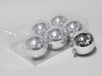 cb. 6 plastic balls silver shiny 100 mm