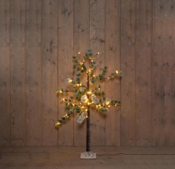 DENNENBOOM MET SNEEUW 64LED CLASSIC WARM IP44 TRAFO 120 CM BRUIN