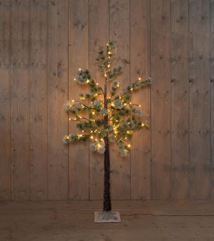 DENNENBOOM MET SNEEUW 80LED CLASSIC WARM IP44 TRAFO 150 CM BRUIN