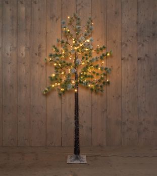 DENNENBOOM MET SNEEUW 96LED CLASSIC WARM IP44 TRAFO 180 CM BRUIN