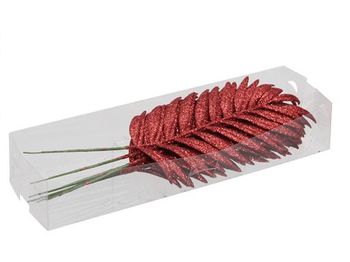 PET 8 glitter palm leaves/wire red 16 cm