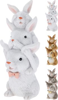 KANINCHEN 3 ÜBEREINANDER HÖREN SEHEN SCHWEIGEN D6 H13CM POLYESTER 3 SORTIERT