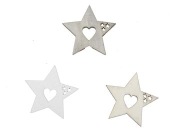 pb. 60 wooden stars 3 ass. natural/grey/white 3 cm