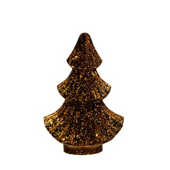 KERSTBOOMPJE GLAS 10LED 3XAAA BATTERIJ MET TIMER 15.5X9.5XH24CM METALLIC BRONS