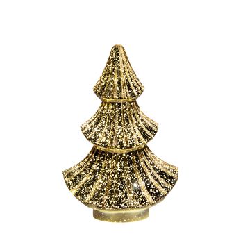 KERSTBOOMPJE GLAS 10LED 3XAAA BATTERIJ MET TIMER 15.5X9.5XH24CM METALLIC GOUD