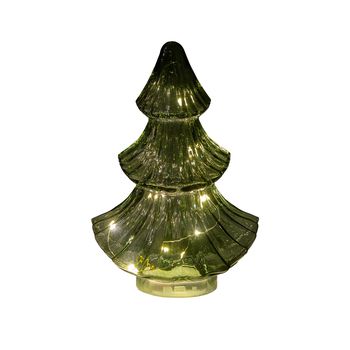 KERSTBOOMPJE GLAS 10LED 3XAAA BATTERIJ MET TIMER 15.5X9.5XH24CM GROEN