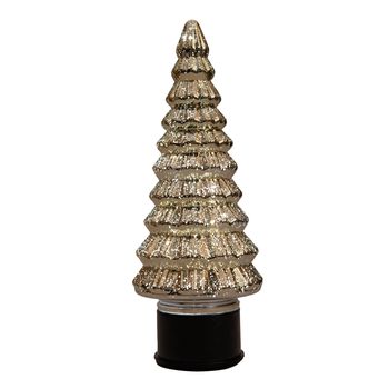 KERSTBOOMPJE GLAS DRAAIEND  20LED 3XAA BATTERIJ MET TIMER 13XH35CM METALLIC GOUD