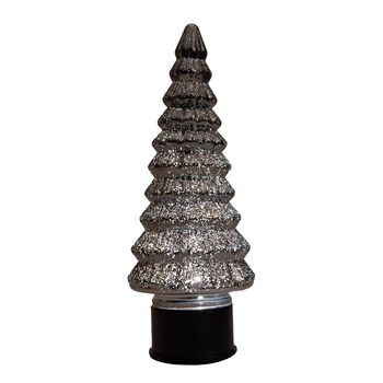 KERSTBOOMPJE GLAS DRAAIEND  20LED 3XAA BATTERIJ MET TIMER 13XH35CM METALLIC ANTRACIET