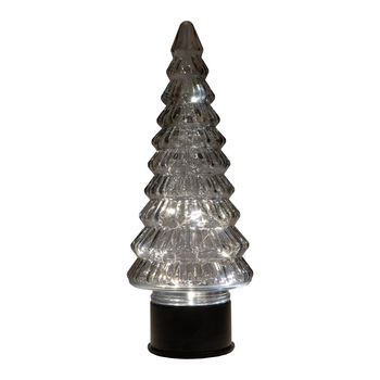 KERSTBOOMPJE GLAS DRAAIEND  20LED 3XAA BATTERIJ MET TIMER 13XH35CM GRIJS