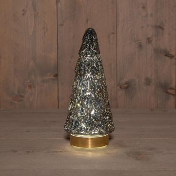 KERSTBOOMPJE GLAS 10LED OP BATTERIJ MET TIMER 24.5X10.5CM ANTRA