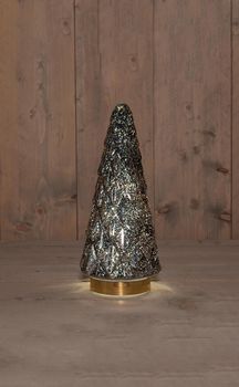 KERSTBOOMPJE GLAS 10LED OP BATTERIJ MET TIMER 28.5X13CM ANTRA