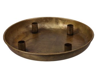 pc. 1 metal plate w/candle holder old brass Ø30x4cm