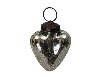 pc. 1 glass heart 'crackled' silver 5cm