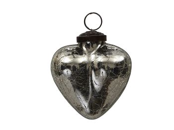 pc. 1 glass heart 'crackled' silver 8cm
