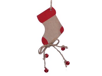 pb. 8 wooden socks/hanging natural/red 9x5.7 cm