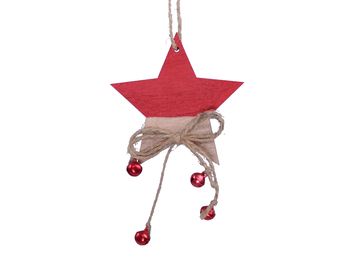 pb. 8 wooden stars/hanging natural/red 8x8 cm