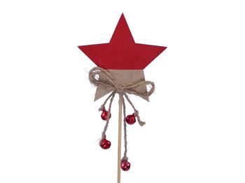 pb. 8 wooden stars/stick natural/red 8x8 cm