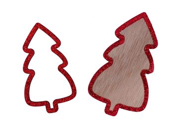 pb. 12 wooden trees w/glitter red 7.5/6 cm