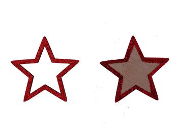 pb. 12 wooden stars w/glitter red 6 cm