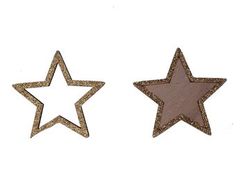 pb. 12 wooden stars w/glitter gold 6 cm