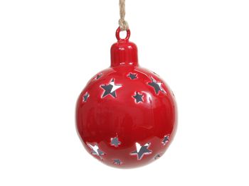 pc. 1 metal ball/hanging w/star red 6x7 cm