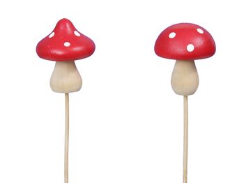 pb. 10 wooden mushroom/stick 2 ass. Red 3.5x4.5 cm