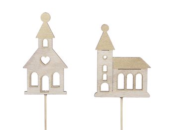 pb. 8 wooden churches/stick 2 ass. Gold 9/10 cm