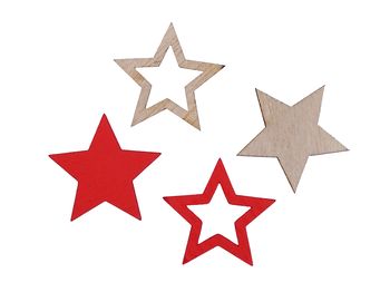 pb. 48 wooden stars red/natural 2.5 cm