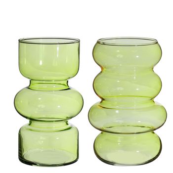 Twin glass vase Ø10 h.18 cm green assortie
