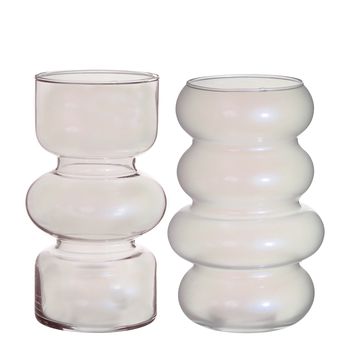 Twin glass vase Ø10 h.18 cm pearl assortie
