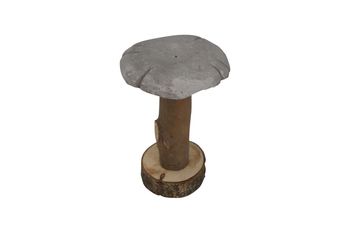 Cement mushroom with wooden foot 16x7x15cm Light grey
