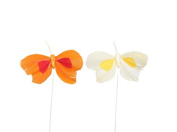 w/b. 48 butterflies/pick yellow/orange 8 cm