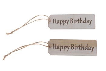 Wooden label "Happy Birthday" 9.5x3x0.3cm 10pc Mixed