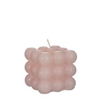 Bubble candle 8x8x8 cm white pink