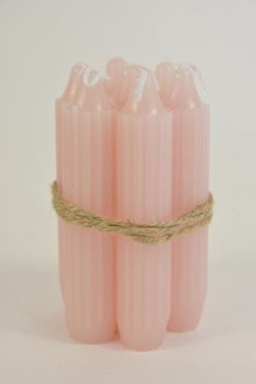 Set 7 pencil taper candle h. 11cm white pink