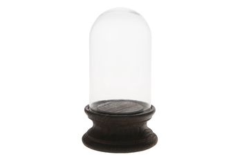 Bell with pedestal glass / wood Ø15x26.5cm Brown