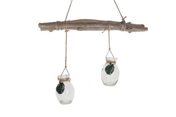 Hanging twig bundle with bottles 40x4x58cm Frosted