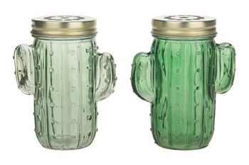 Vase "Kaktus" mit Deckel Glas Grün Mix 11x7x14,5cm 1Stk Gemischt